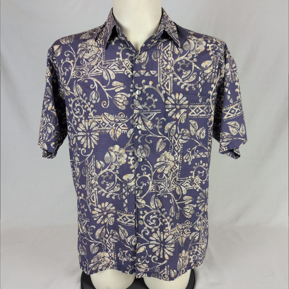 Tori Richard Indigo Batik Hawaiian Shirt (M)